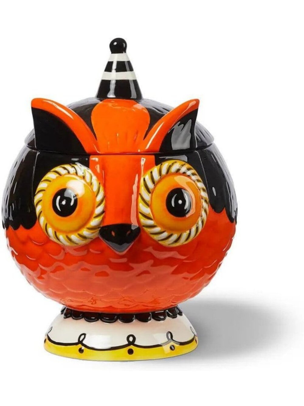 Halloween Decorative Owl Cookie Jar - Orange & Black Ceramic, 8.5" Tall, Unique